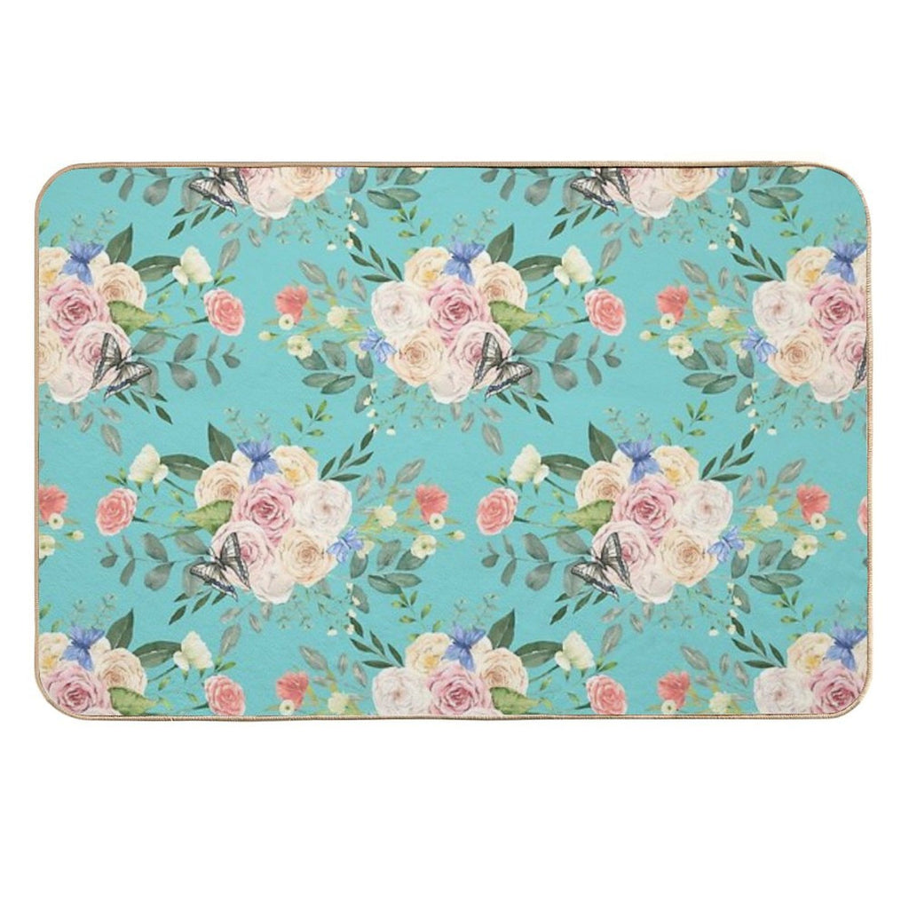 Butterflies,flowers,roses,spring,summer  Non-Slip Bath Mat