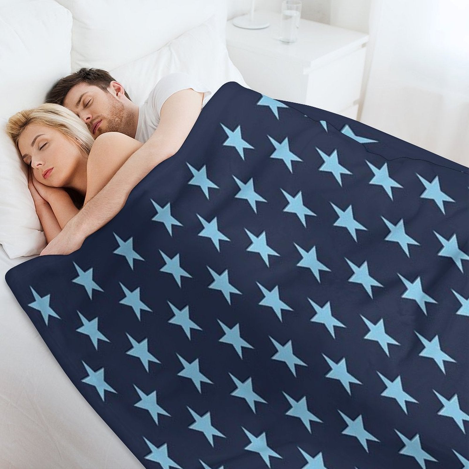 Small BABY BLUE And NAVY BLUE STARS Durable Throw Blanket