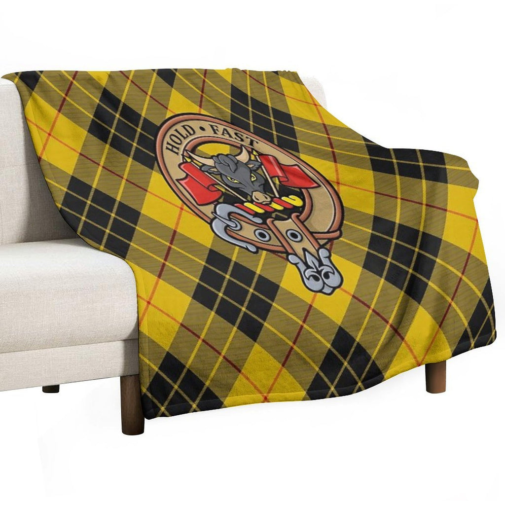 Clan MacLeod Crest over Yellow Tartan Premium Throw Blanket