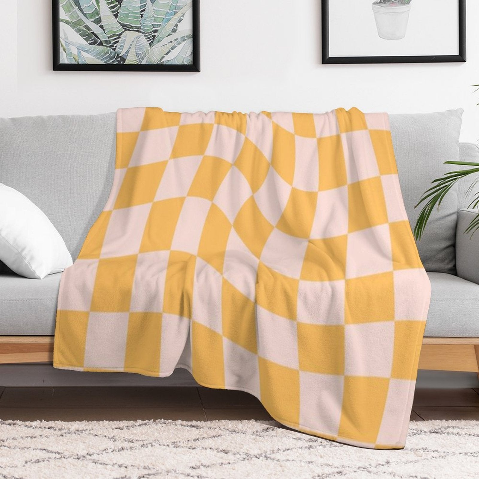 Check I - Yellow Twist Gift-ready Throw Blanket