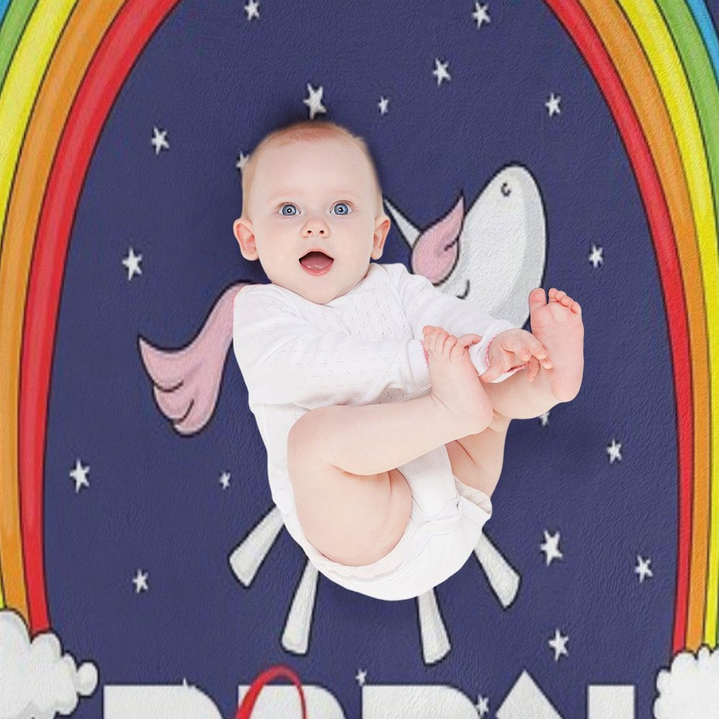 Hebrew Ahava & Love with A Cute Unicorn Under A Rainbow Multi-functional Throw Blanket