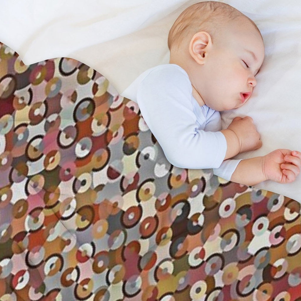 Circle Pattern in Soft Shades of Brown, Cream & Gold Sustainable Throw Blanket