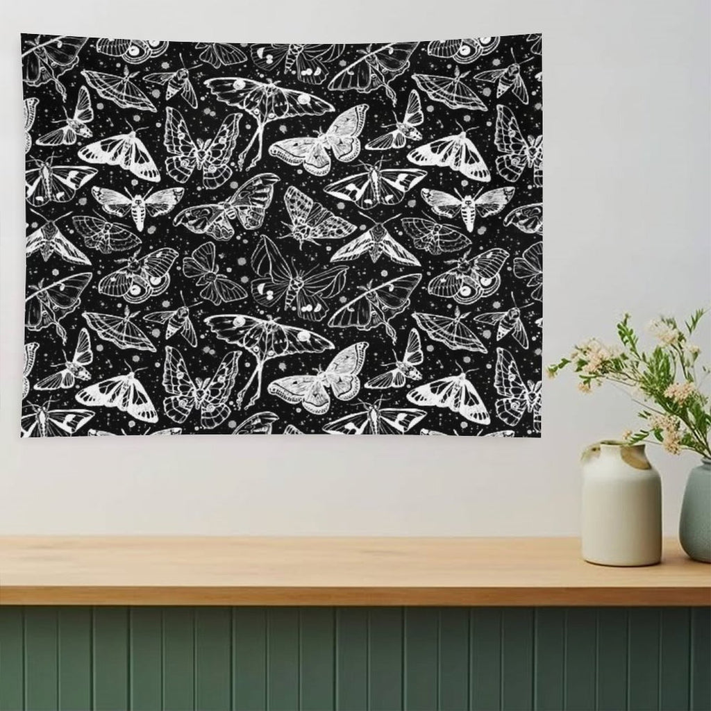 Moth Magic on Black Tapestry