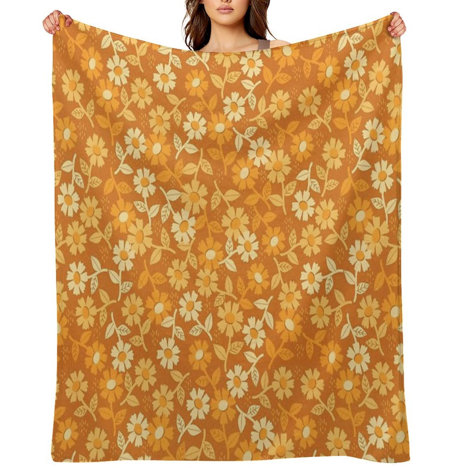 Gold Floral Machine-washable Throw Blanket