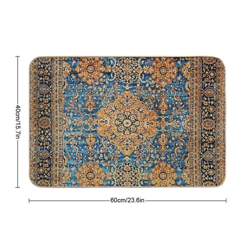 Antique Blue Persian Kirman Rug Print  Stain-Proof Bath Mat