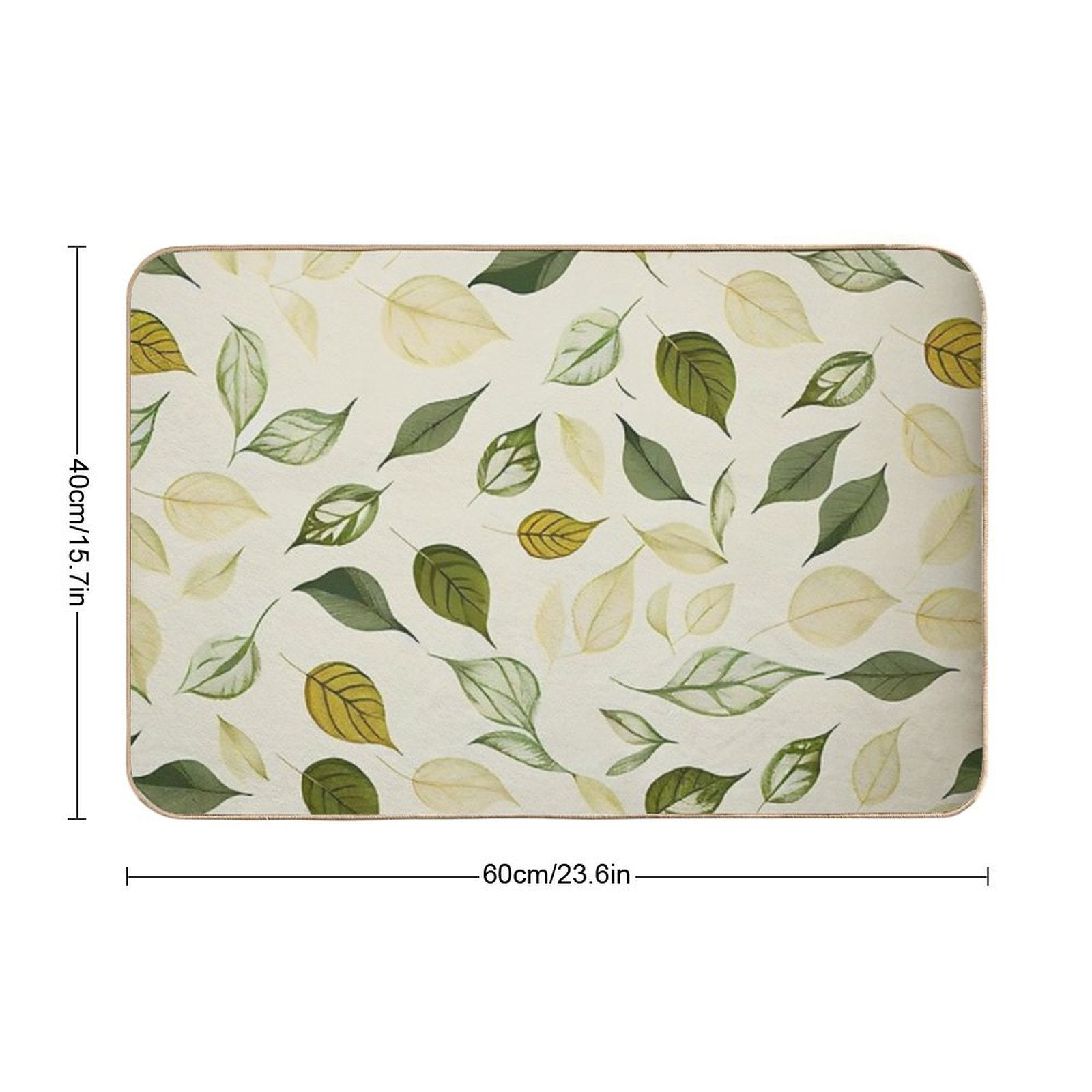 Luciana - Watercolor Leaf Leafs Abstract Painting Pattern in Green, Black, Brown, White Yellow, Blue, Cream, Light Durable Bath Mat