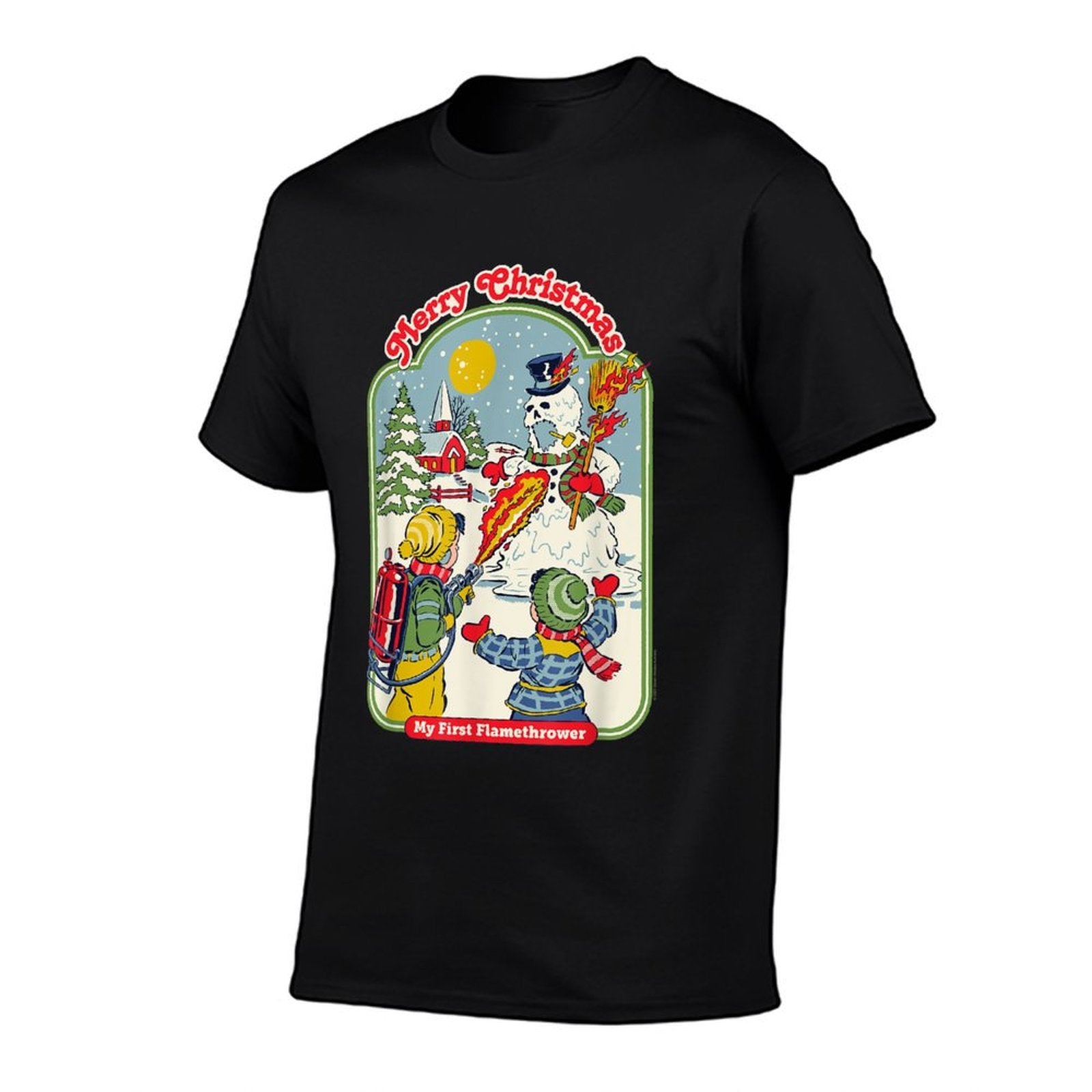 Steven Rhodes My First Flamethrower Snowman Retro Dark Humor  Moisture-wicking T-Shirt