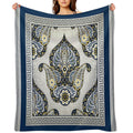 Greek Keys Blue Cream Yellow Intricate Design Plush Throw Blanket