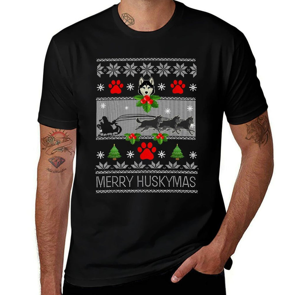 Christmas Siberian Husky Dog Husky Ugly Merry Huskymas  Graphic-printed T-Shirt