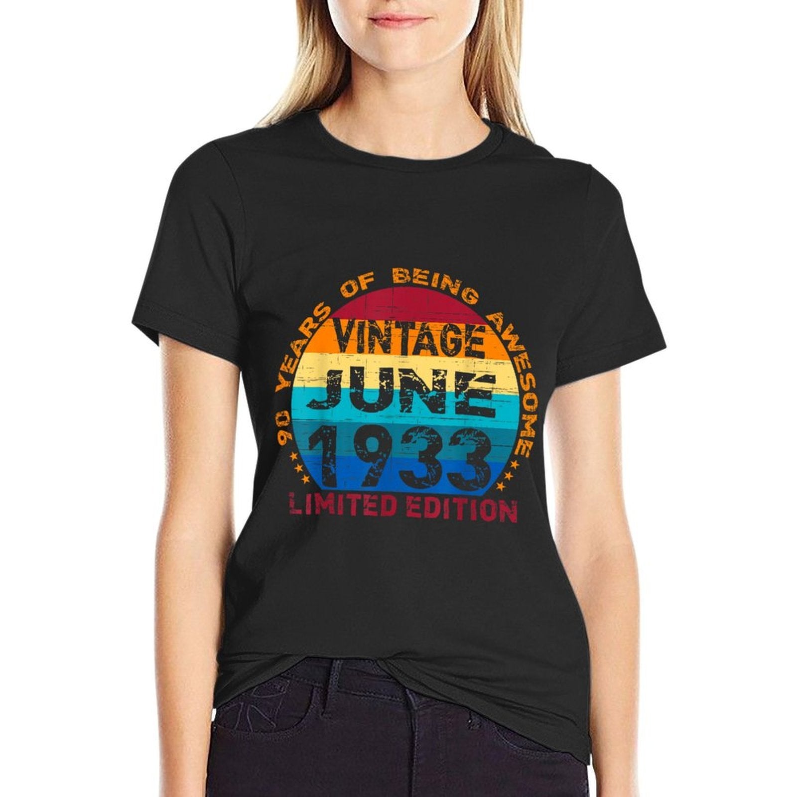 90 Years Old Vintage June 1933 Distressed 90th Birthday  Polyester Blend T-Shirt