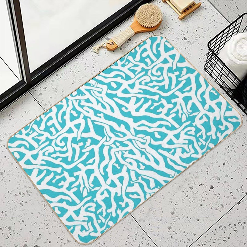 Coral Reef Pattern White Aqua Blue Beach  Anti-Trip Bath Mat