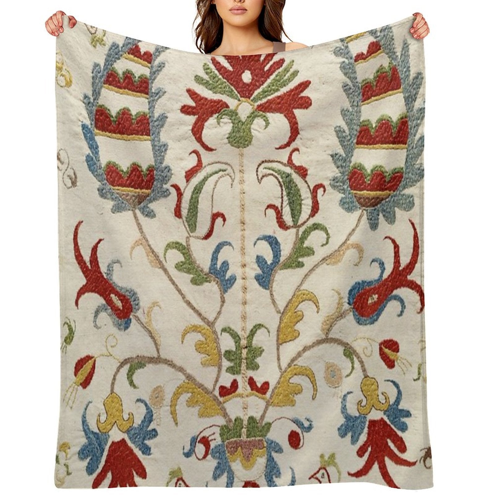 Vintage Bohemian Suzani 4 Machine-washable Throw Blanket