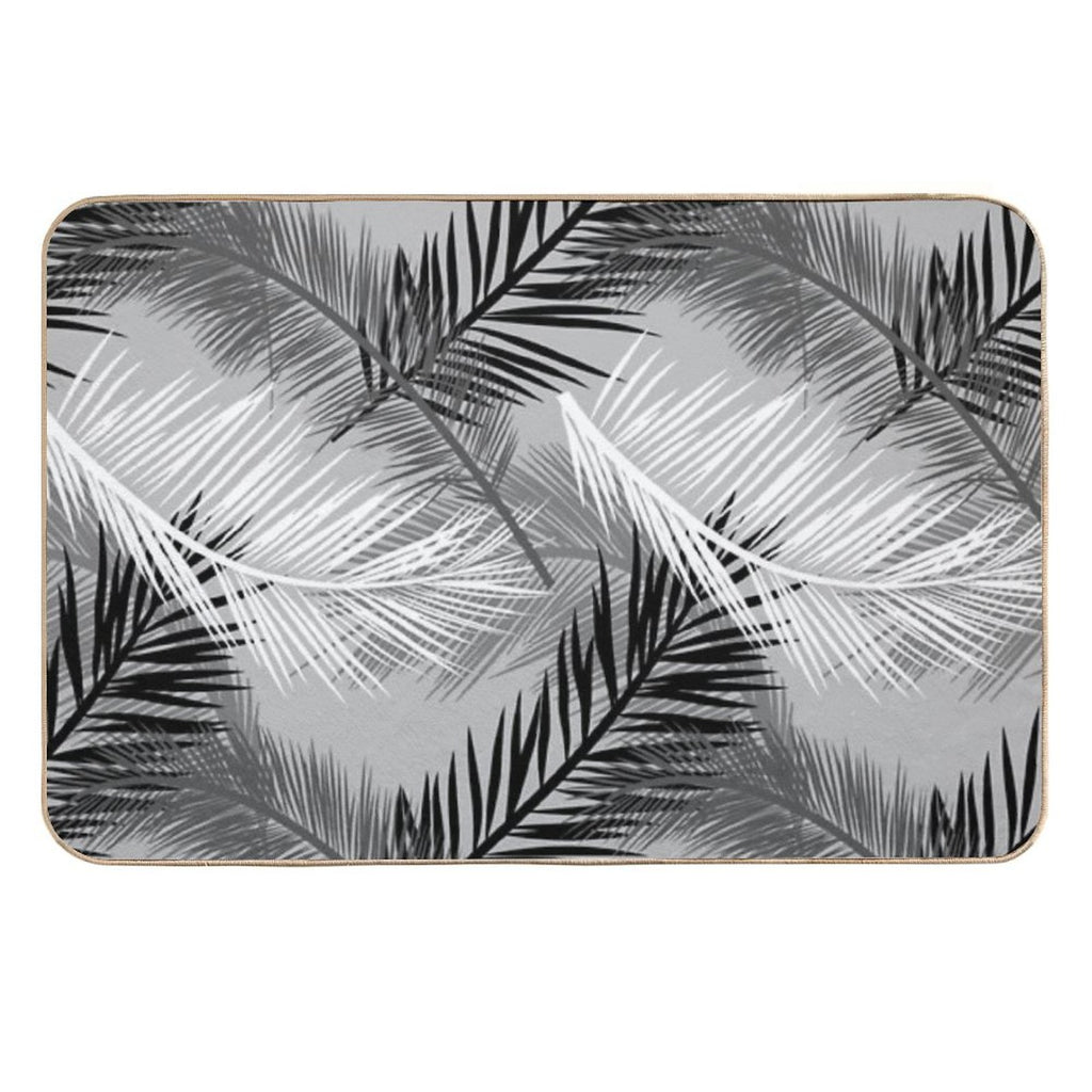 Palm Leaf Print, Gray, Black And White Durable Bath Mat
