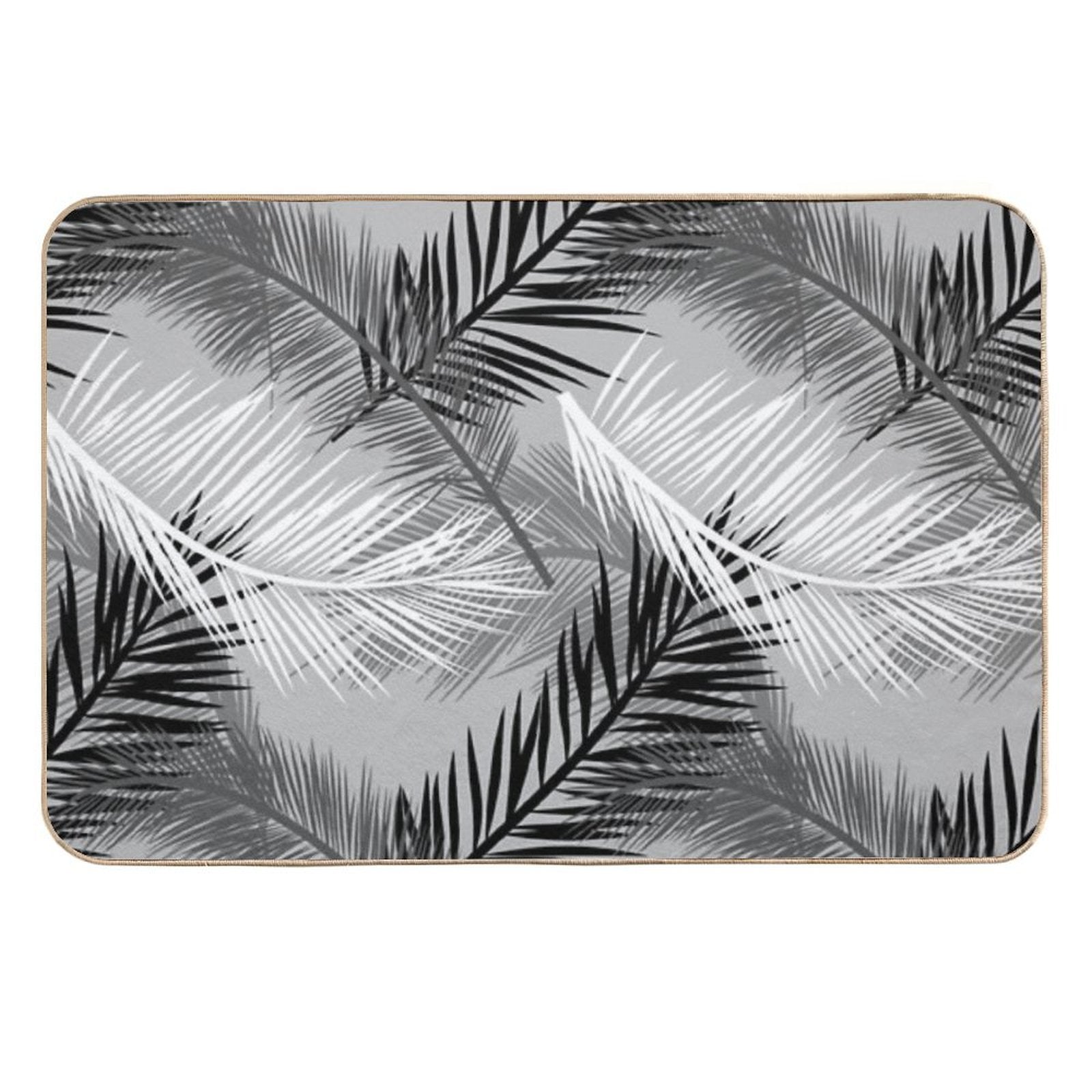 Palm Leaf Print, Gray, Black And White Durable Bath Mat