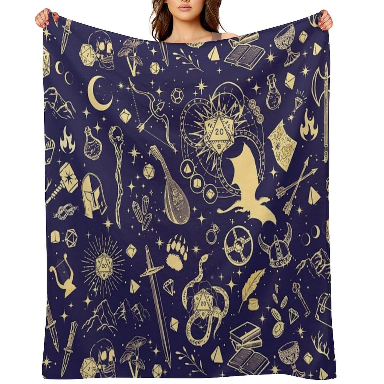 DND RPG Pattern Seamless Dungeons And Dragons Doodles, Celestial Night Sky And Stars Constellations Gift-ready Throw Blanket