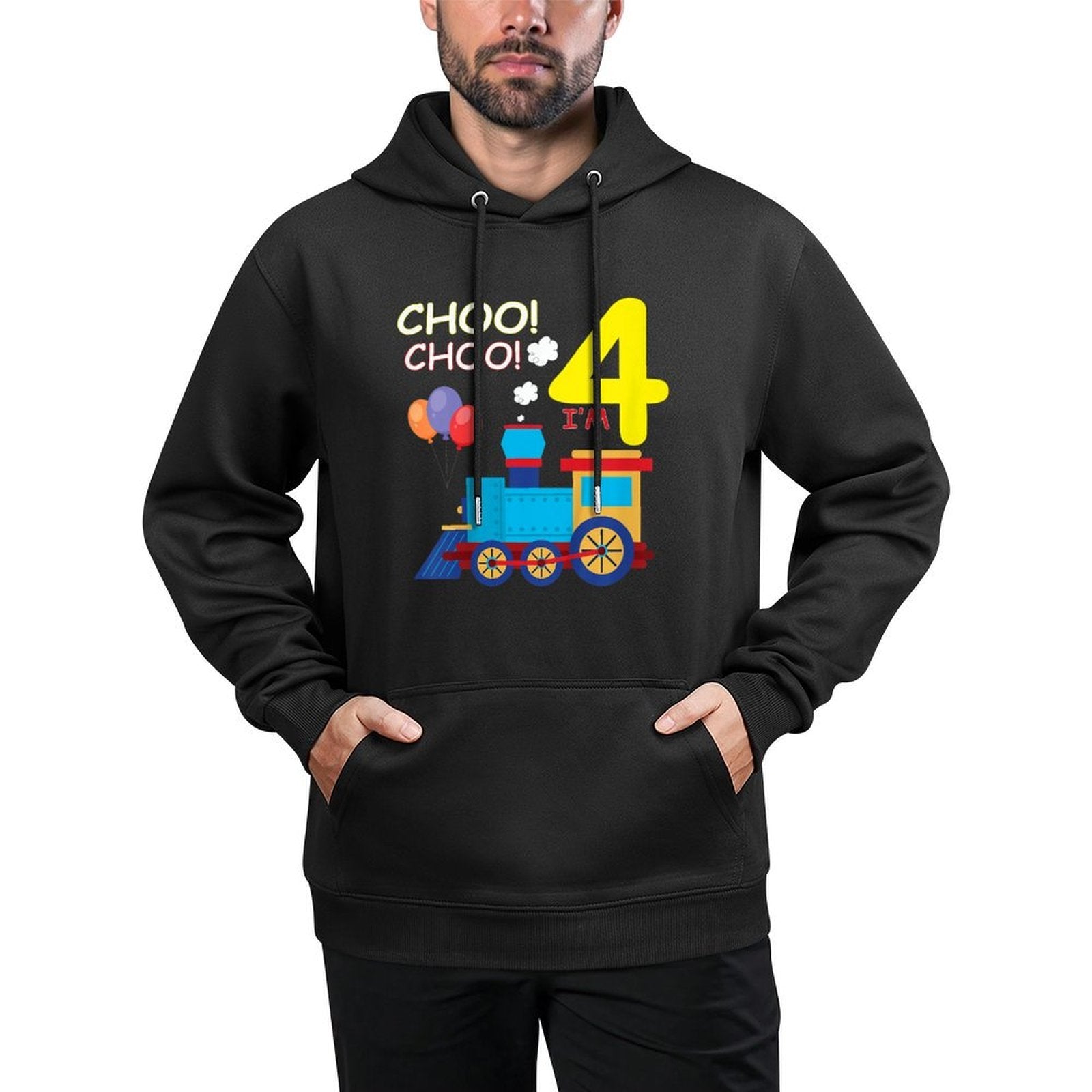 Kids I'm 4th Birthday Train Boys Girls 4 Years Old Four Durable Construction Hoodie