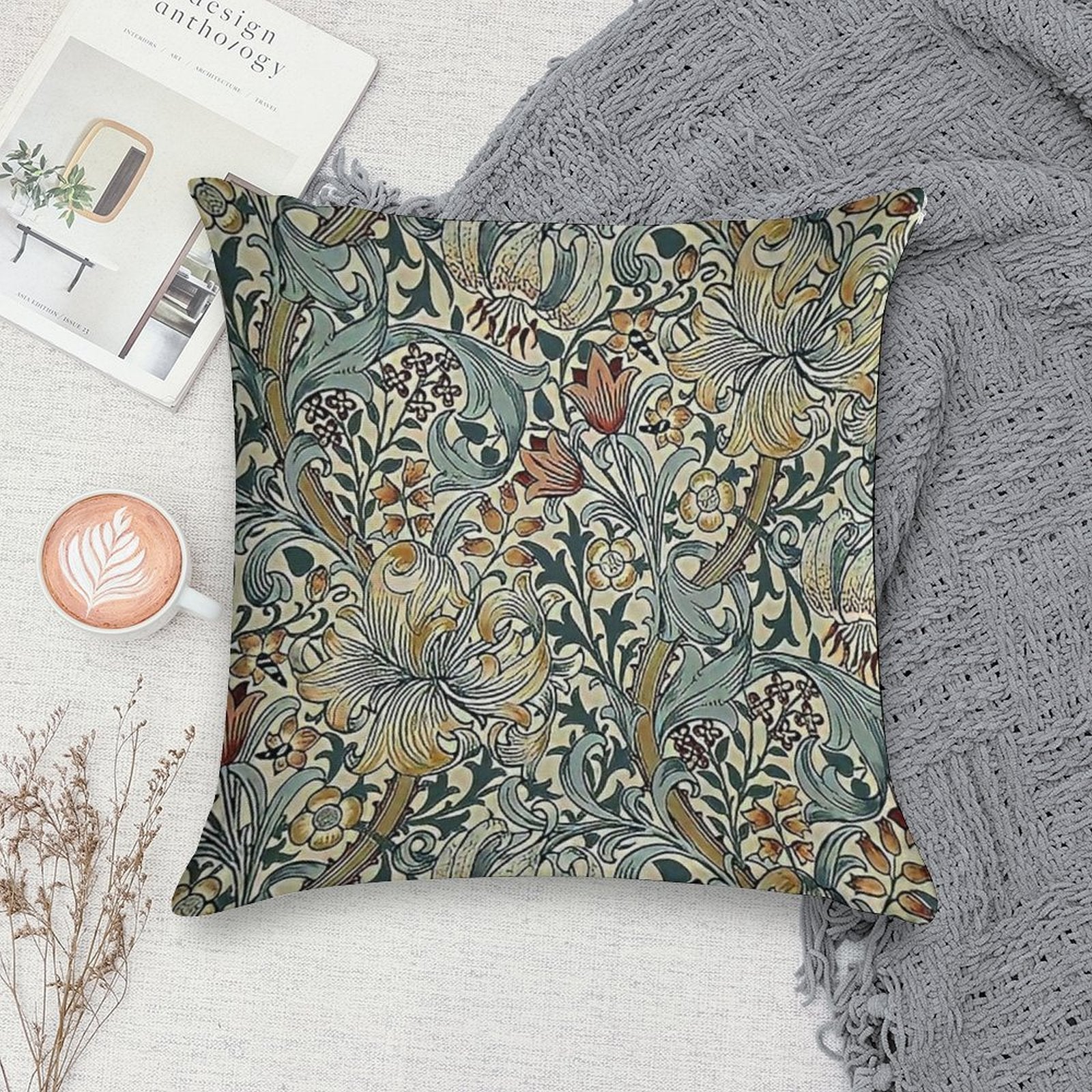 William Morris - Floral Design Soft Washable Throw Pillow