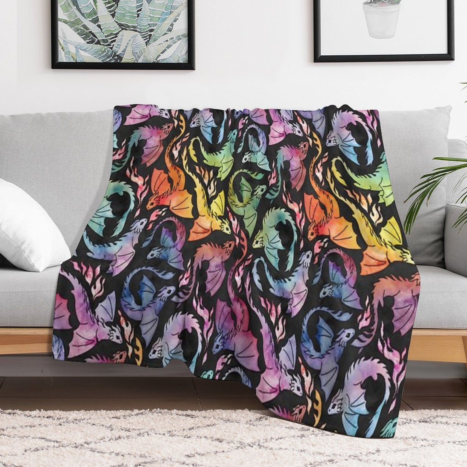 Dragon Fire Dark Rainbow Versatility Throw Blanket