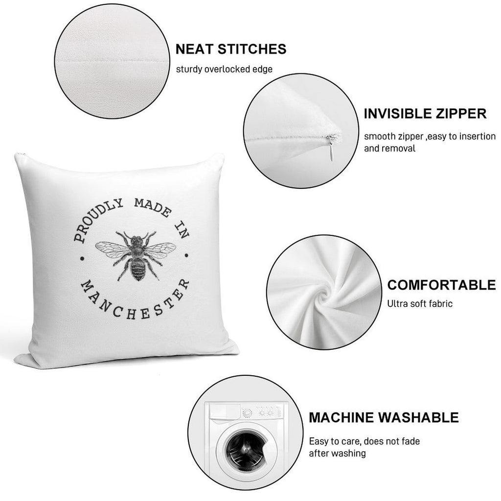 Manchester Worker Bee 'Proudly Made in Manchester' Soft Reinforced Edging Throw Pillow