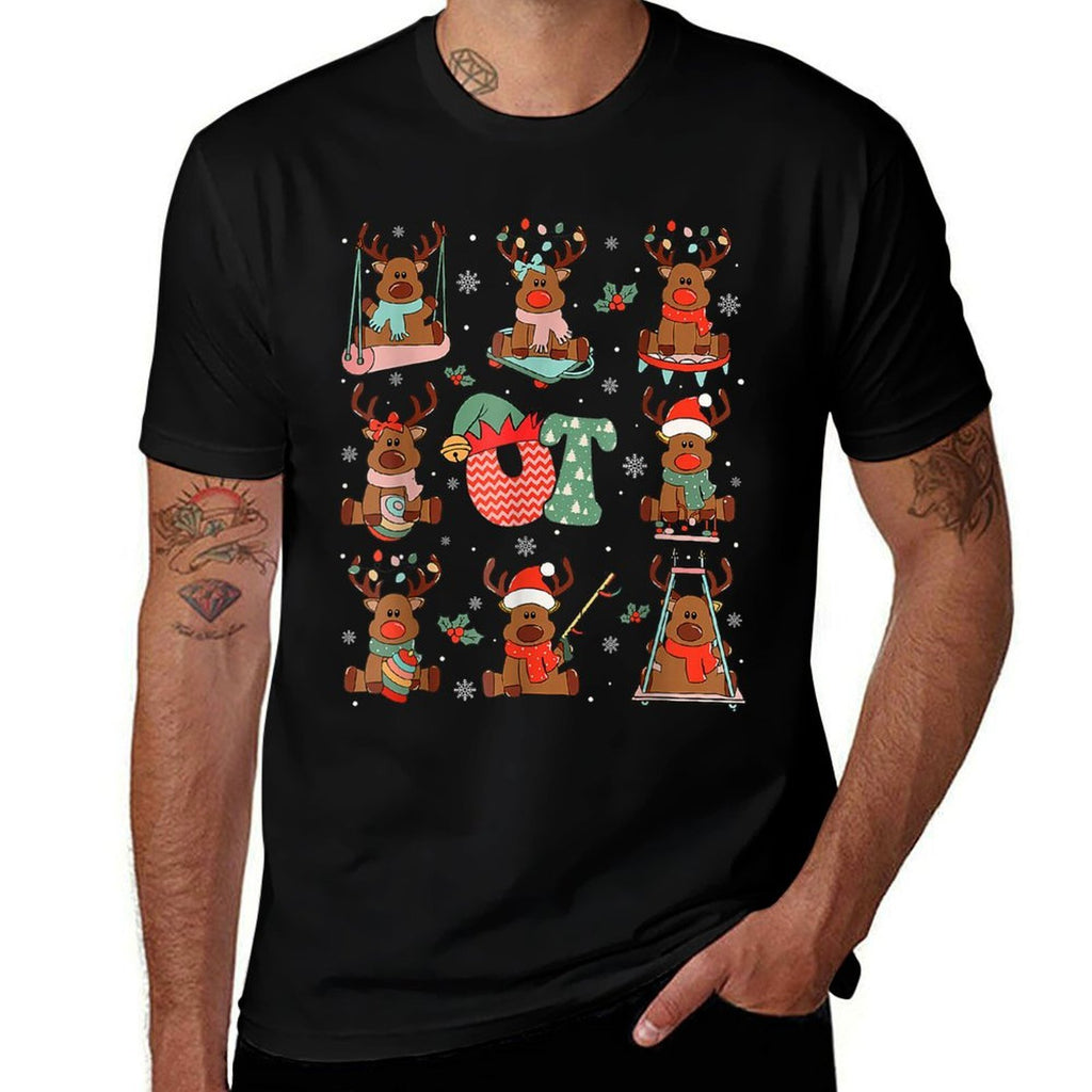Occupational Therapy Christmas Reindeers OT OTA Retro  High-quality Stitching T-Shirt