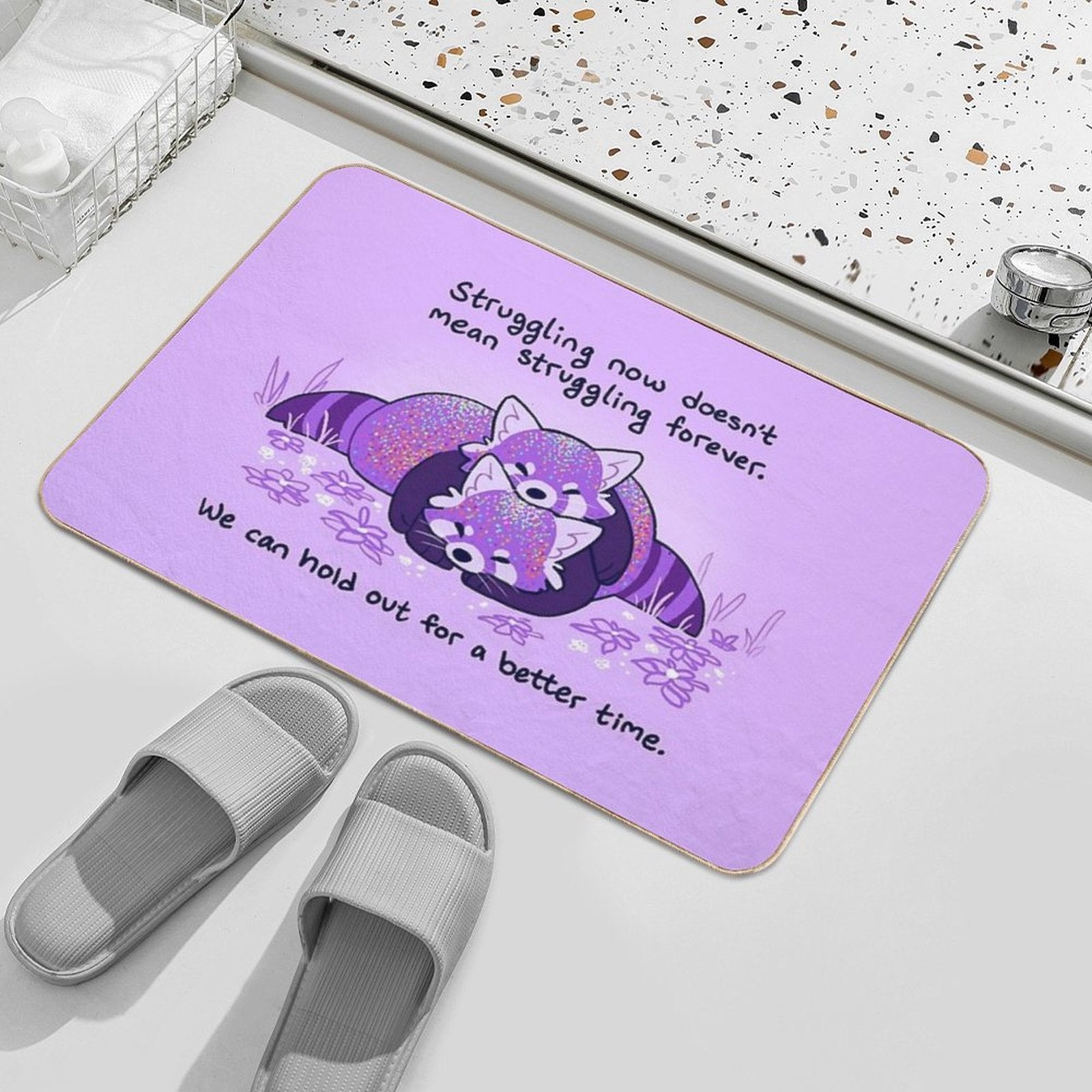 Struggling Now Doesn't Mean Struggling Forever Cuddling Purple Red Pandas  Stain-Proof Bath Mat