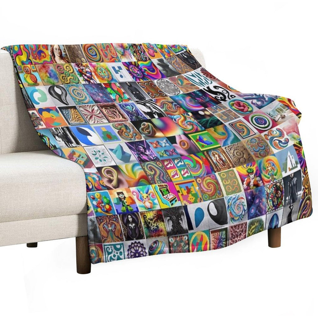 Stable Diffusion -  Grid from A Color Painting in The Biomorphic Movement. Gift-ready Throw Blanket