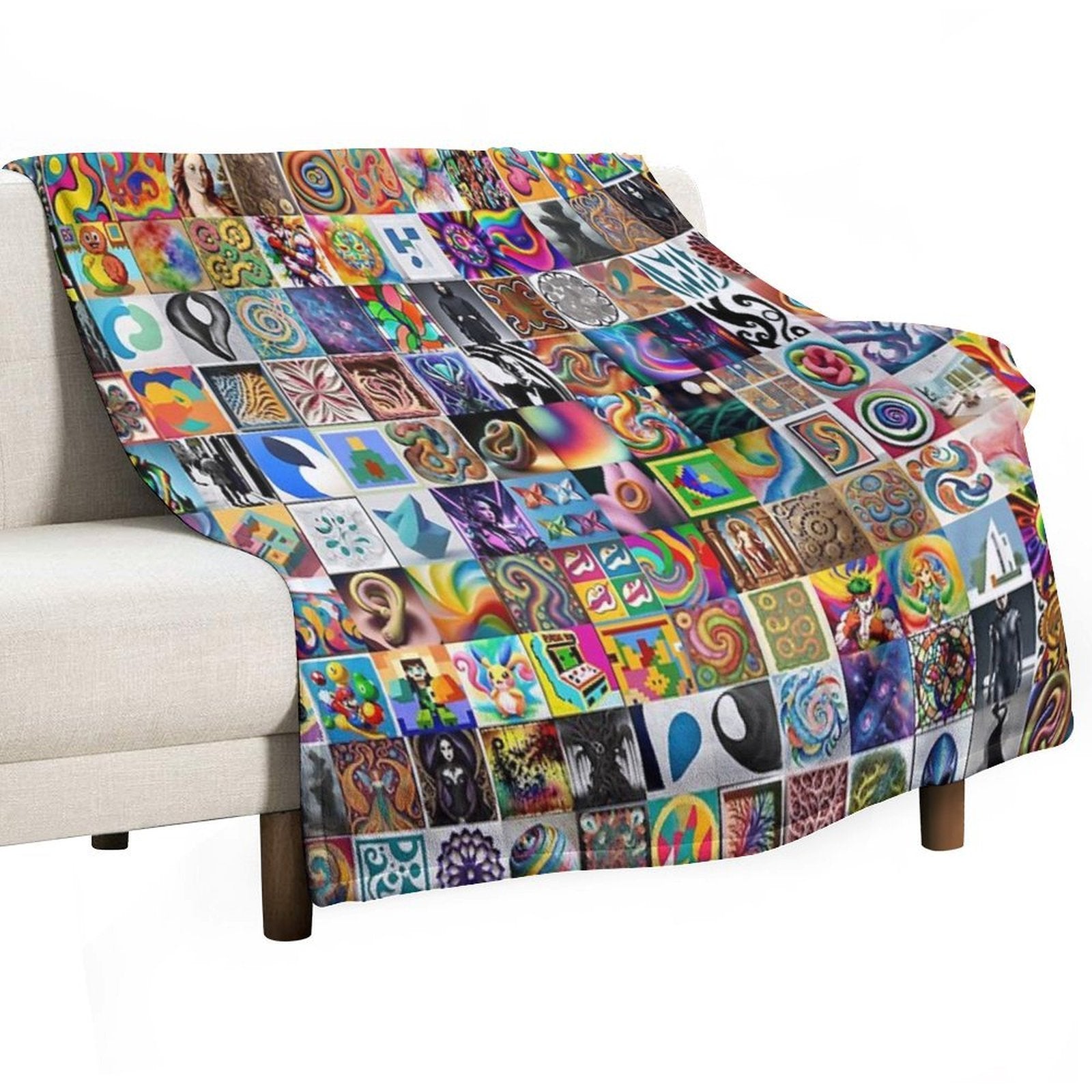 Stable Diffusion -  Grid from A Color Painting in The Biomorphic Movement. Gift-ready Throw Blanket