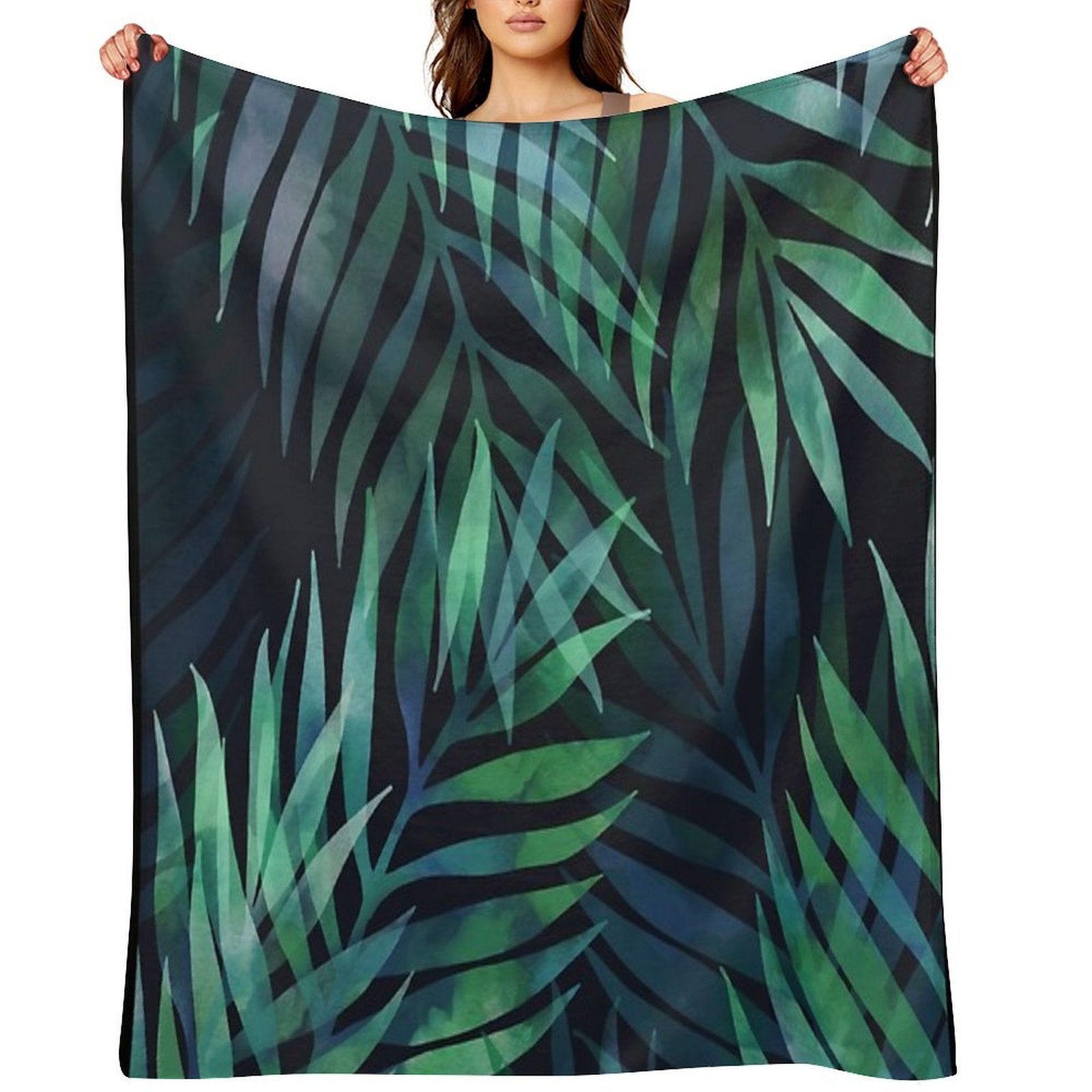 Dark Green Palms Leaves Pattern All-season Throw Blanket