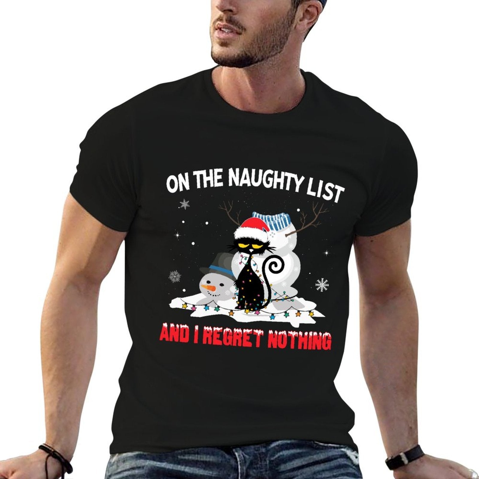 Im On The Naughty List And I Regret Nothing Black Cat  Moisture-wicking T-Shirt