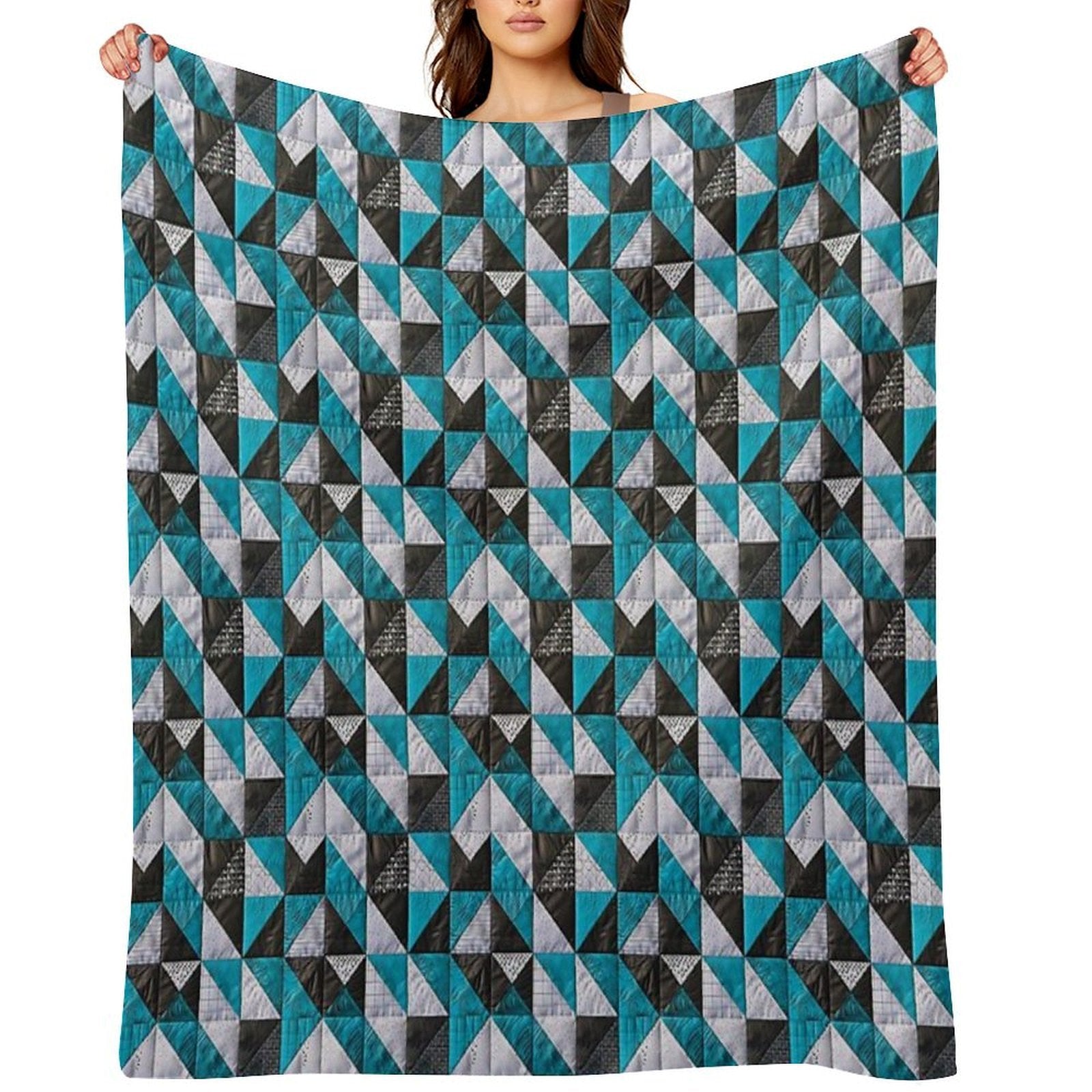 Lazy Patchwork in Blue And Black Tones Shrink-resistant Throw Blanket