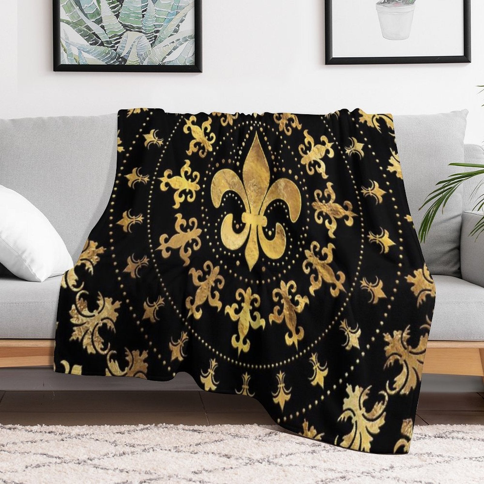 Fleur-de-lis - Circular Ornament - Gold And Black Multi-functional Throw Blanket