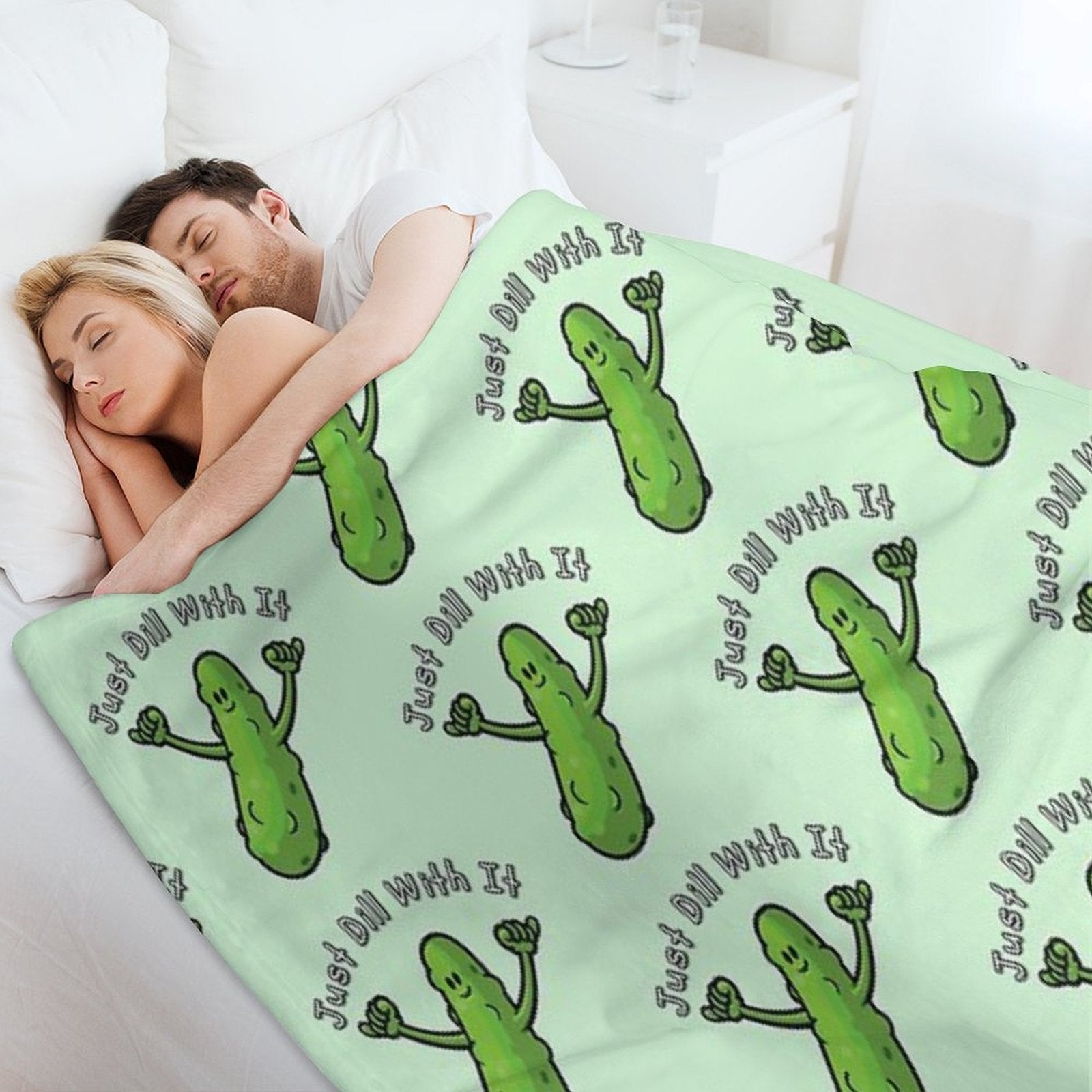 Just Dill With It Funny Cartoon Pickle Versatility Throw Blanket