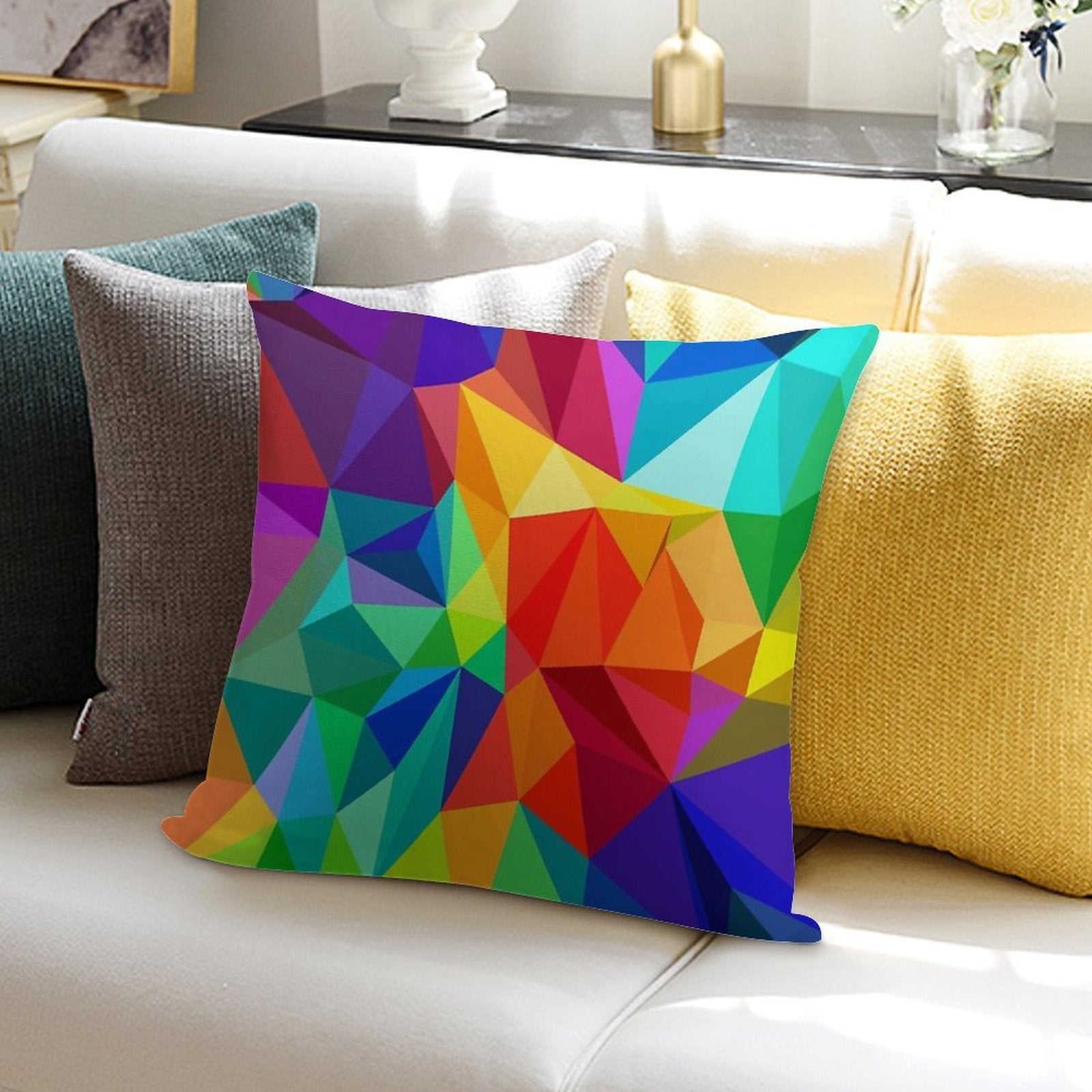 Bright Colorful Geometric Rainbow Design Soft Bedroom Essential Throw Pillow