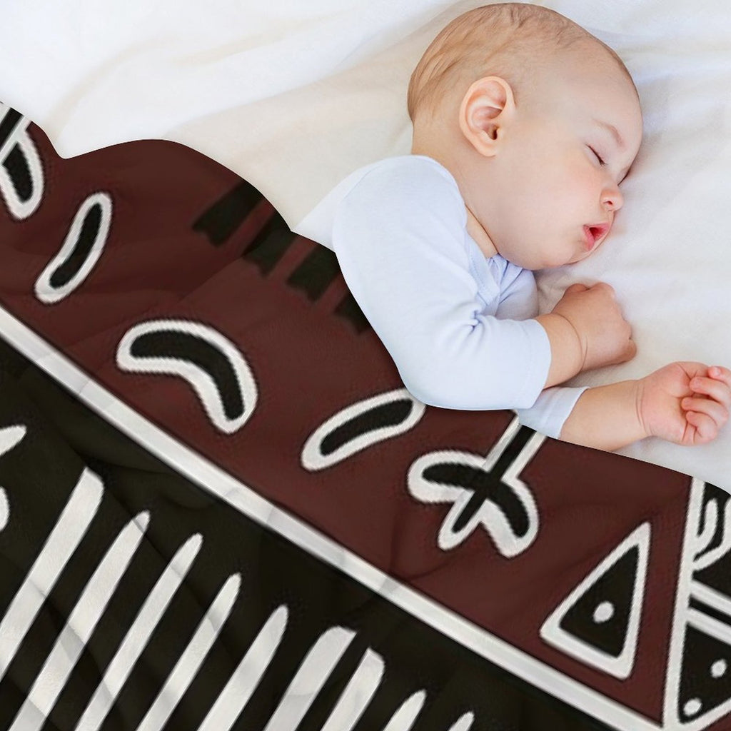 African Mud Cloth with Elephants Plush Throw Blanket
