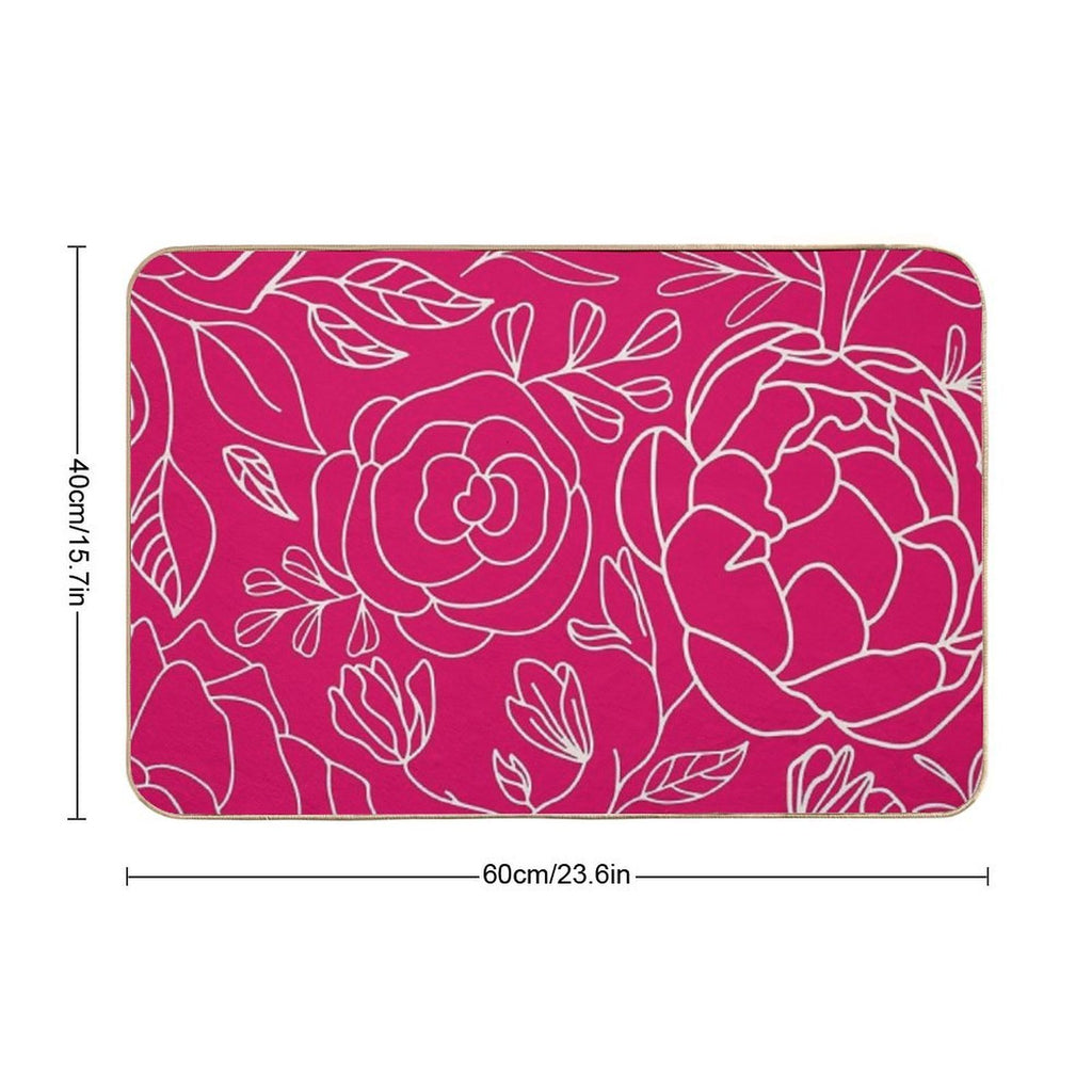 Elegant Floral Outline Pattern Red Background  Dirt-Trapping Bath Mat