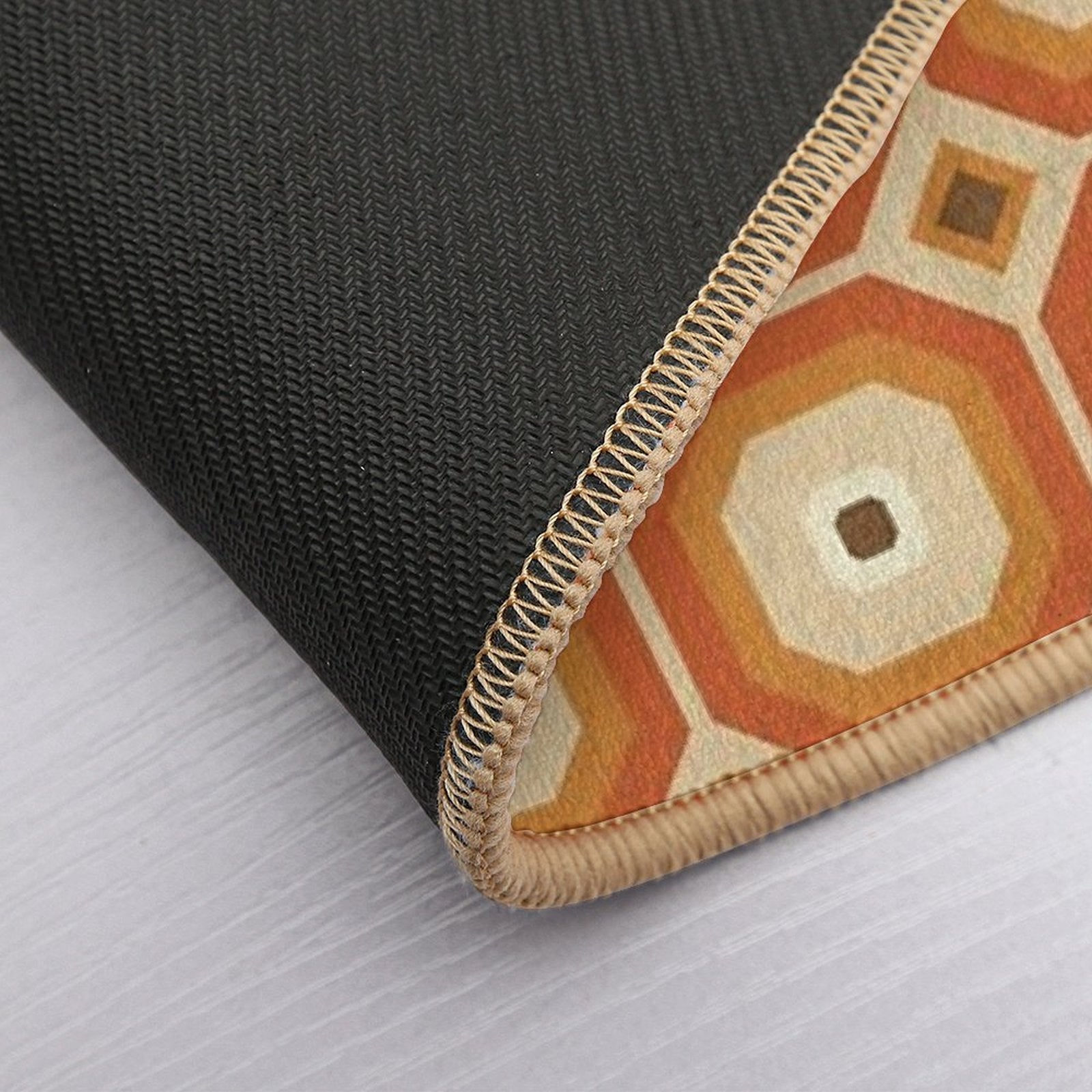 Brown, Orange And Ivory Geometric Retro Octagon Pattern  Easy To Clean Bath Mat