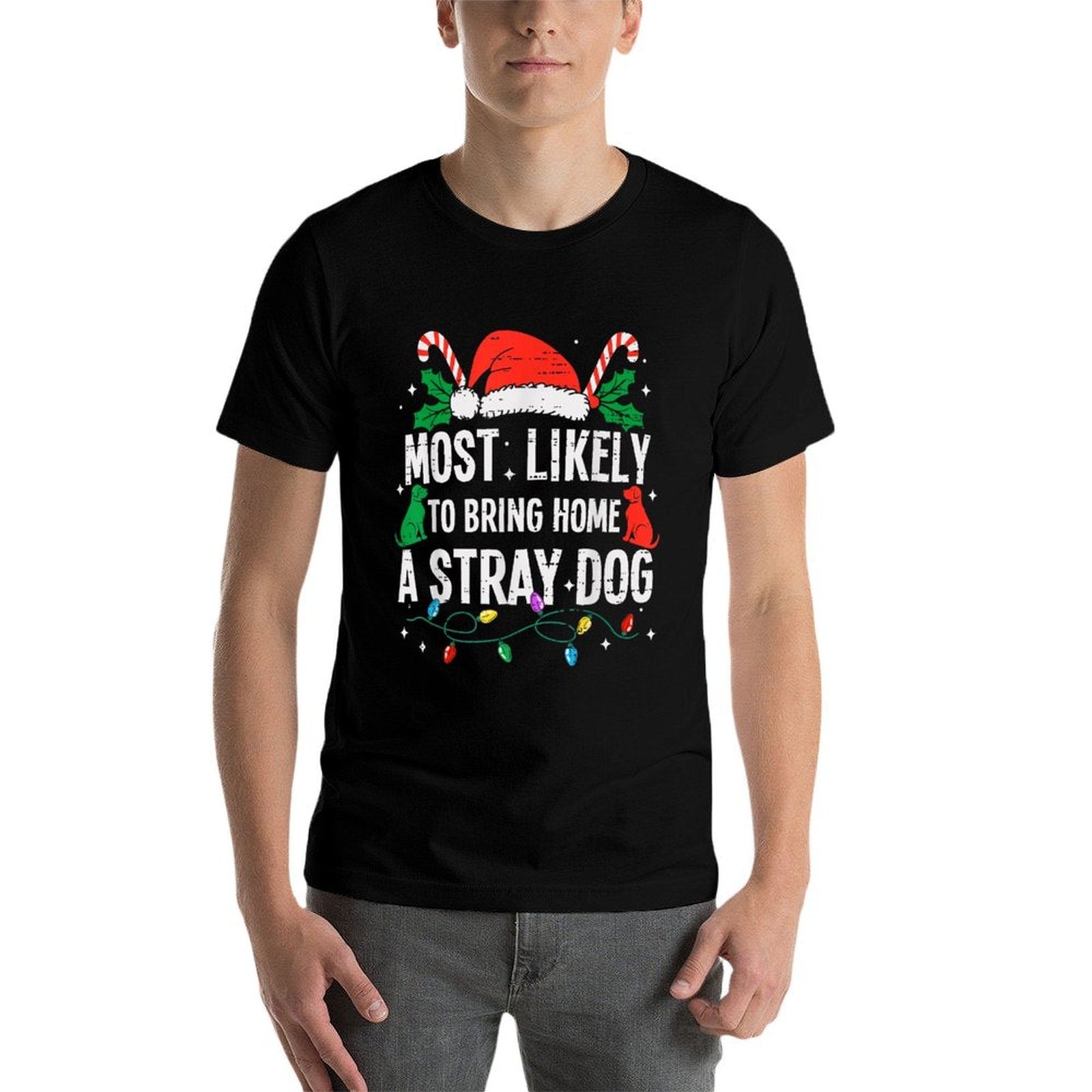 Most Likely To Bring Home A Stray Dog Christmas Funny Xmas  Trendy Pattern T-Shirt