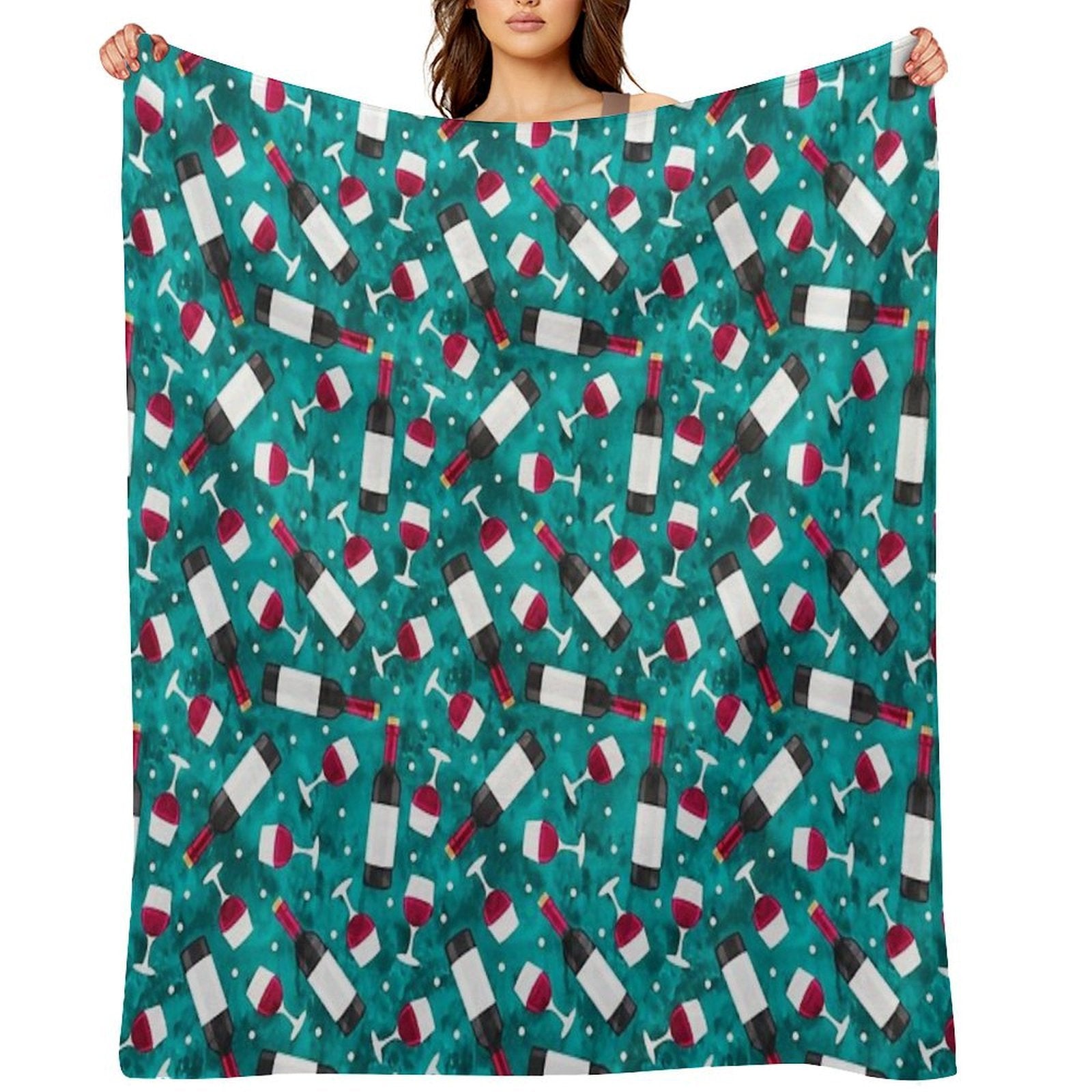 Red Wine - Wine Glasses And Bottles - Teal Multi-functional Throw Blanket