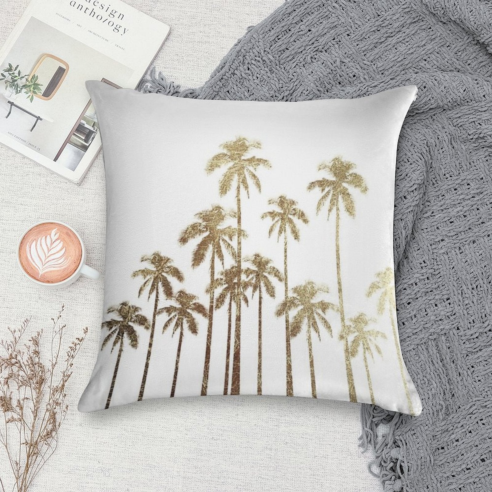 Glamorous Gold Tropical Palm Trees on White Soft Multiple Sizes Throw Pillow