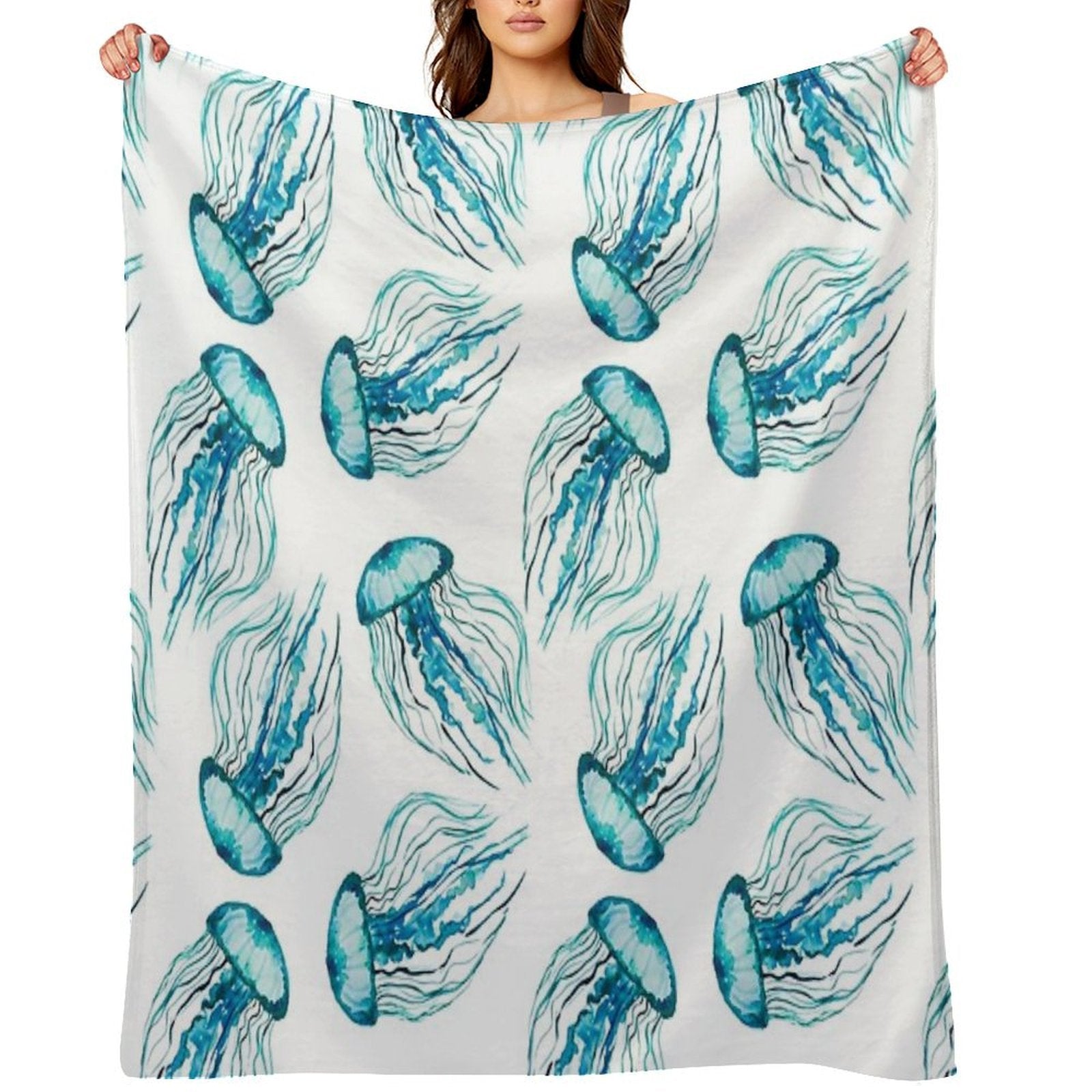 Watercolor Jellyfish Sustainable Throw Blanket