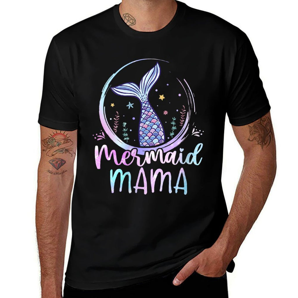 Womens Mermaid Mama Birthday Mermaid Girl Beach Mermaid Tail  Fade-proof Color T-Shirt