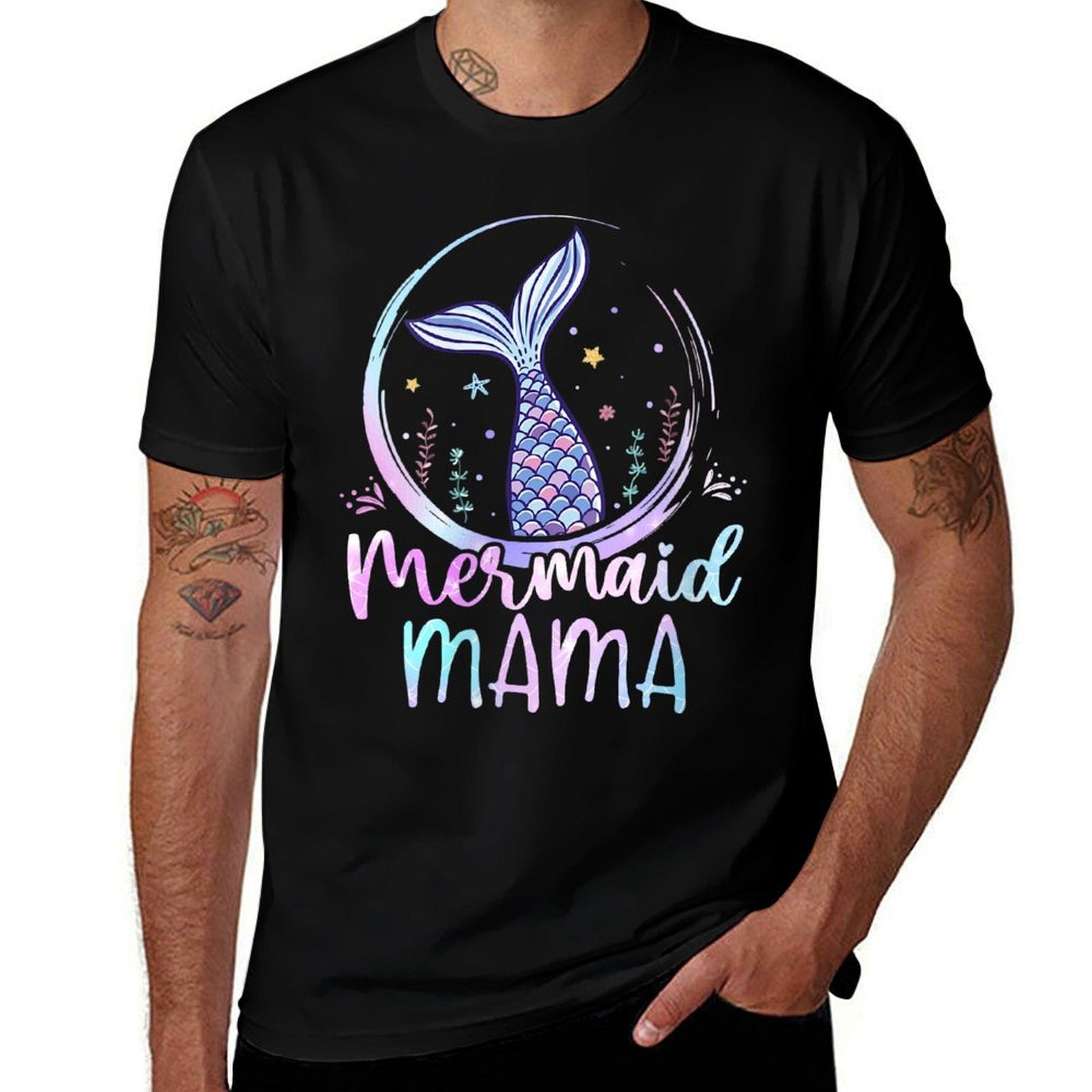 Womens Mermaid Mama Birthday Mermaid Girl Beach Mermaid Tail  Fade-proof Color T-Shirt