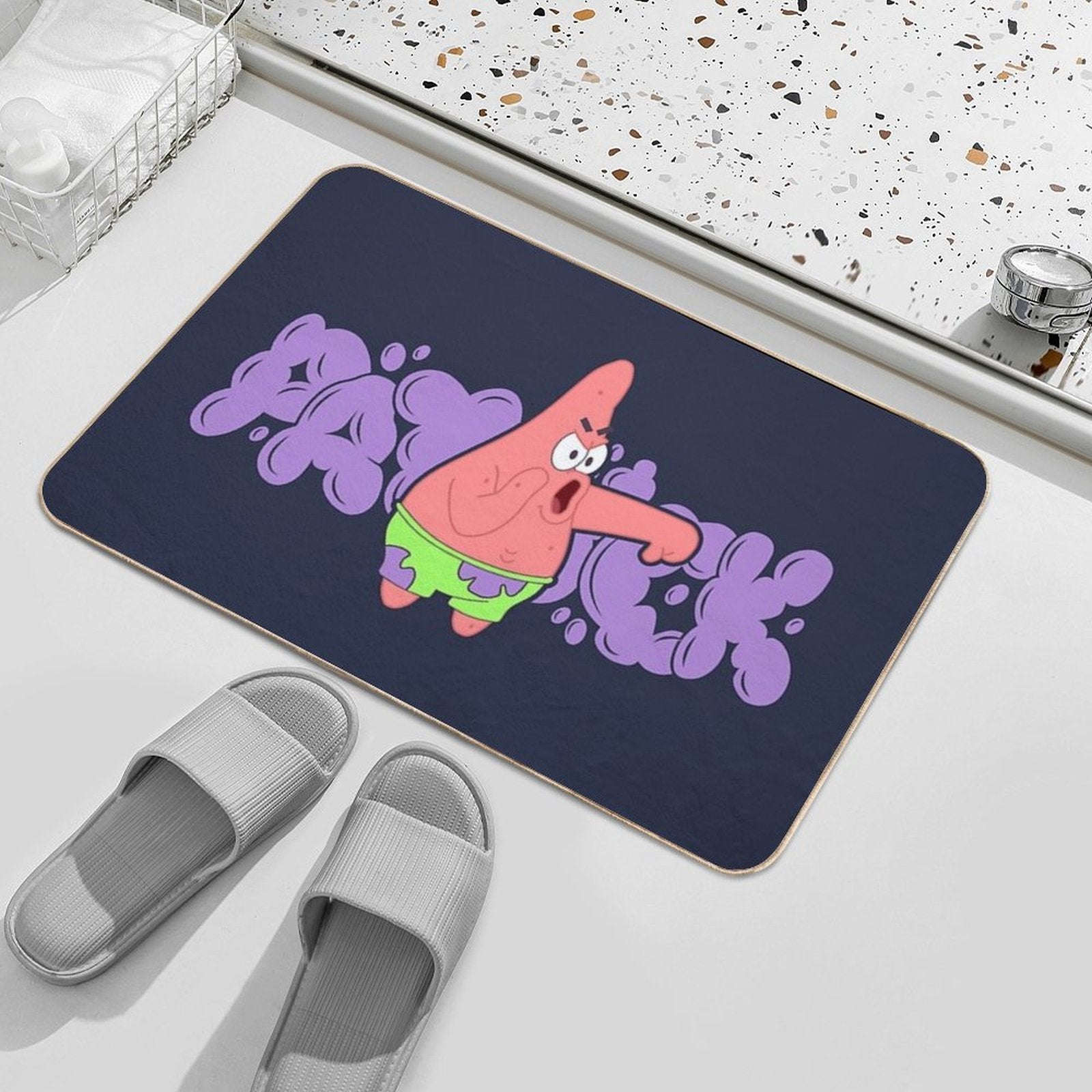 Boo Patrick Star with Purple Graffiti  Easy Maintenance Bath Mat