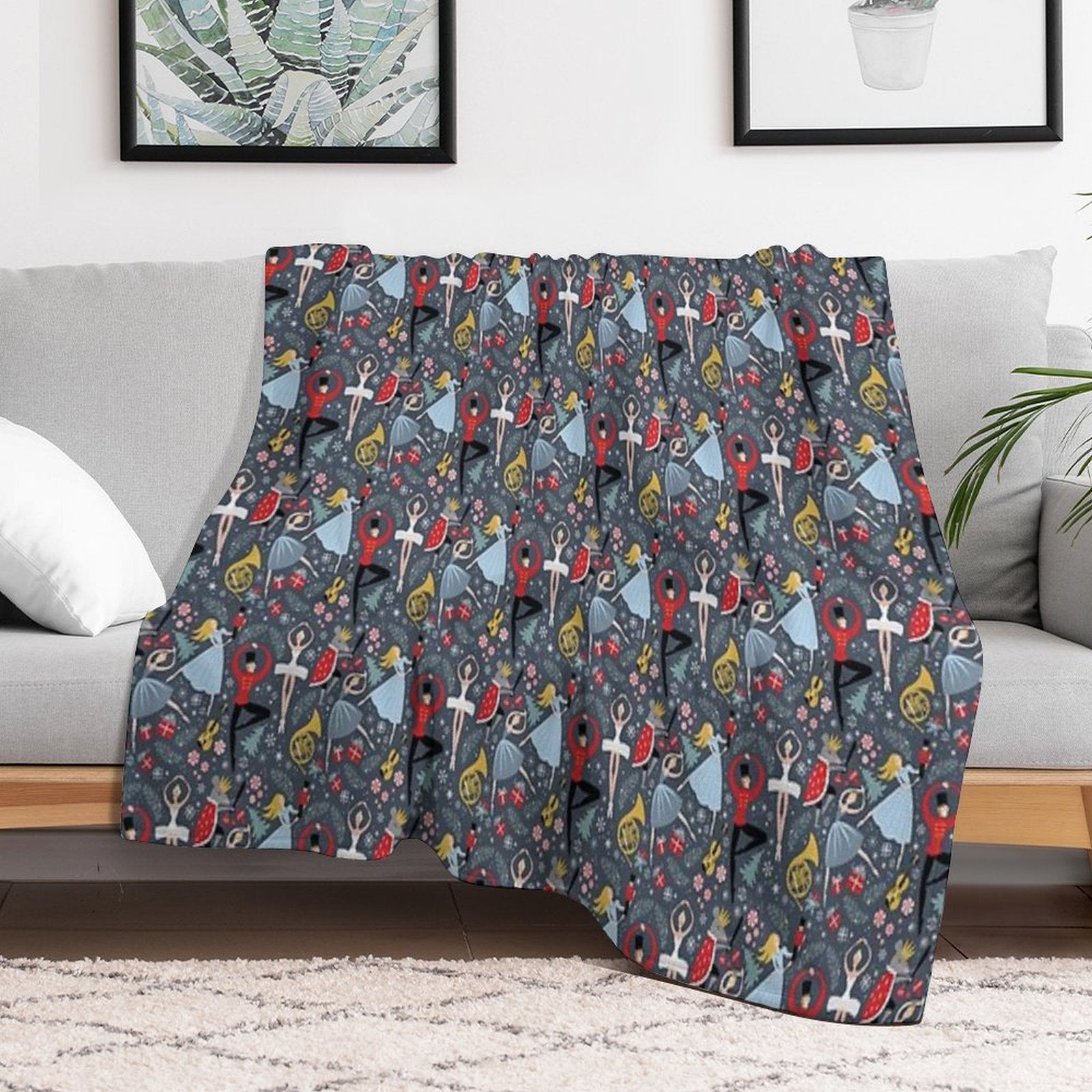 Clara's Nutcracker Ballet Repeat by Robin Pickens Sustainable Throw Blanket