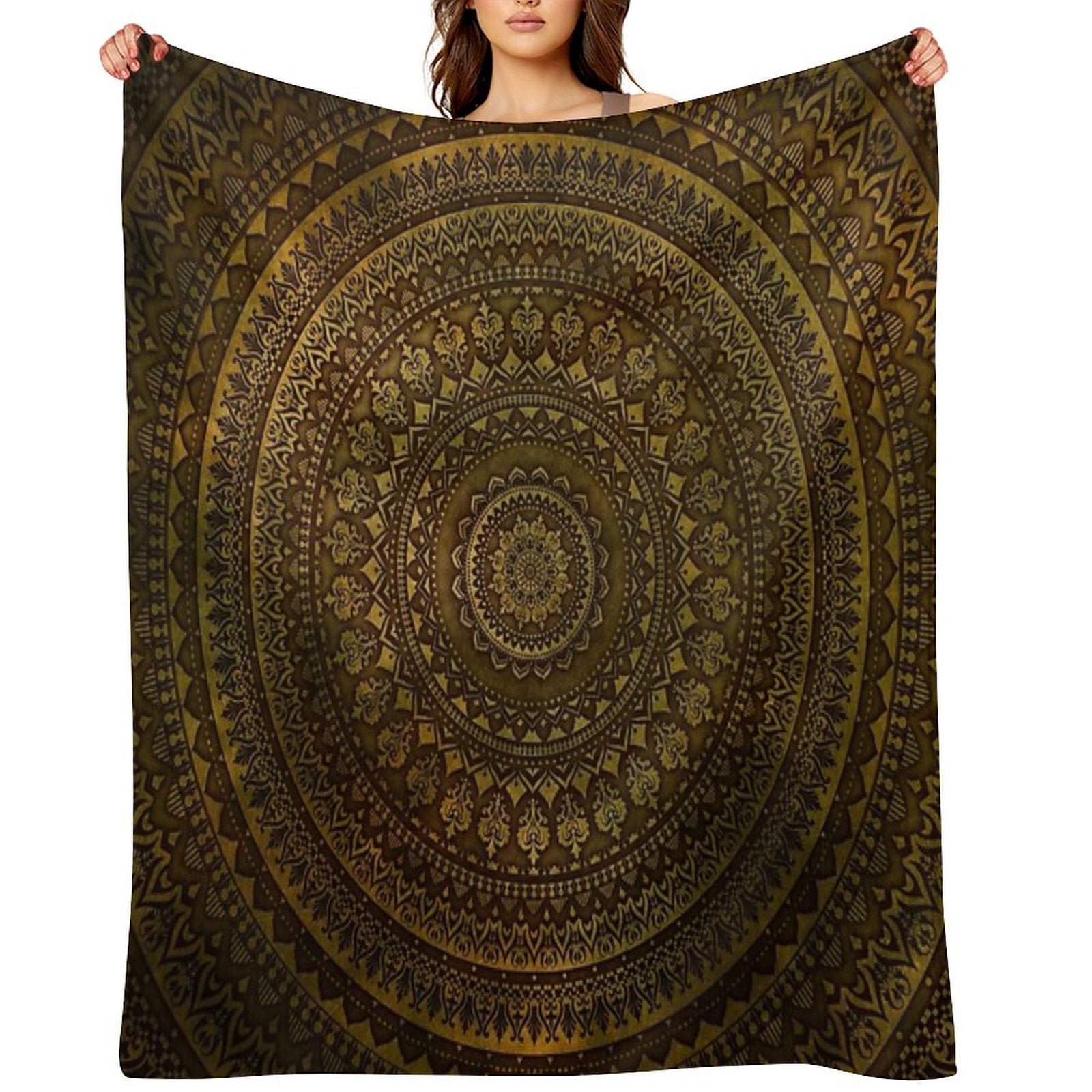 Lime Brown Mandala Travel-friendly Throw Blanket