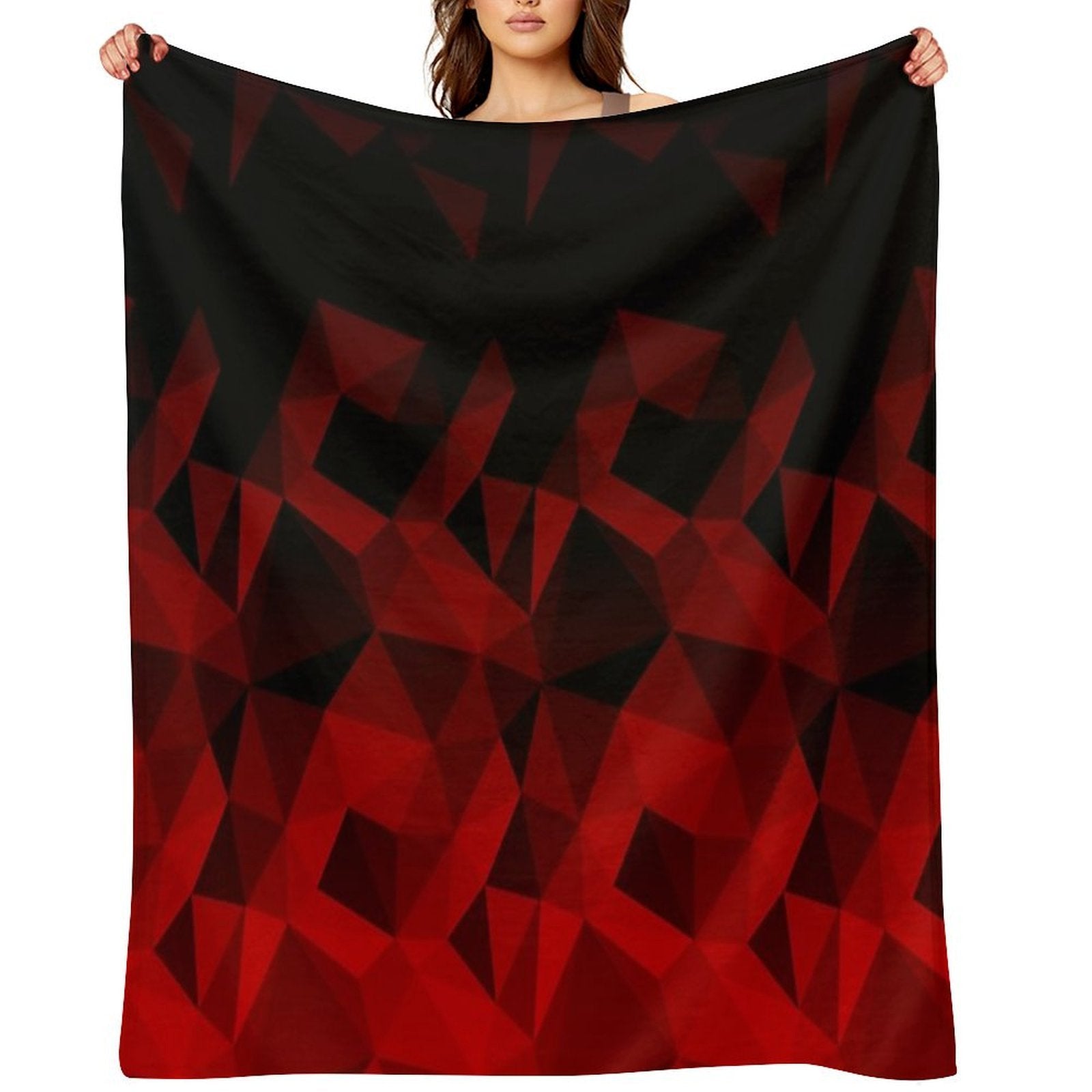 Abstract Polygonal Pattern .Red, Black Triangles. Premium Throw Blanket
