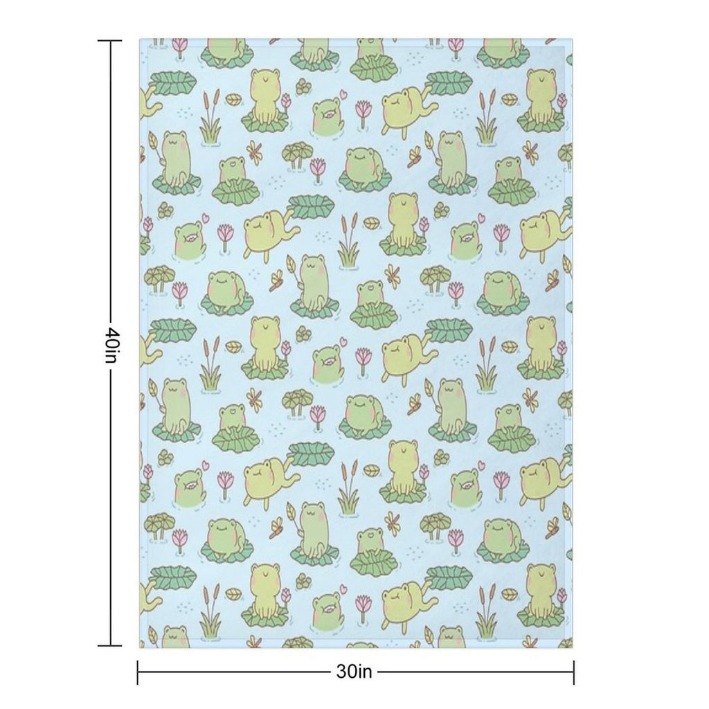 Cute Frogs And Dragonflies Pond Pattern Shrink-resistant Throw Blanket