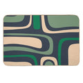 Palm Springs Retro Mid Century Modern Abstract Pattern Dark Blue, Green, And Beige  Stain-Proof Bath Mat