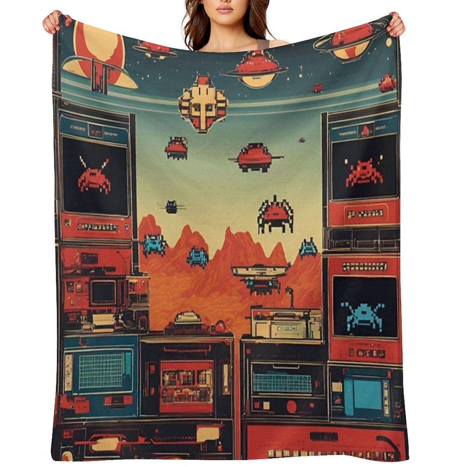 Space Invaders 90s Versatility Throw Blanket