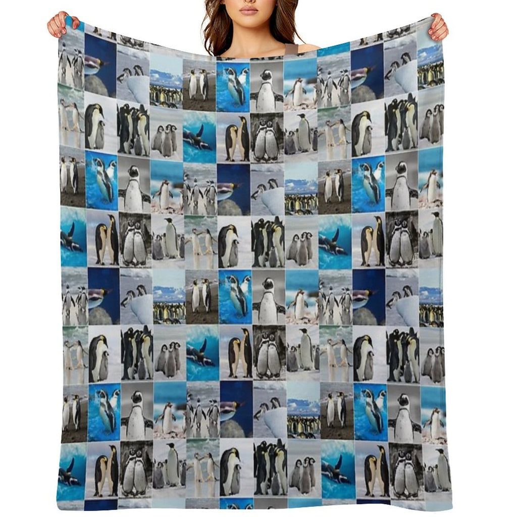 Arctic Penguin Photo Collage Shrink-resistant Throw Blanket